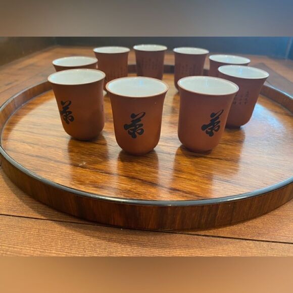 Set/8 Yixing Red Clay Asian Saki or Tea Cups NWOT VTG - Picture 1 of 16